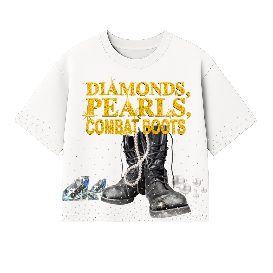 Diamond's, Pearl's & Combat Boots Boxy Crop Tee