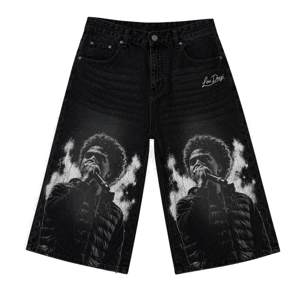 Lou Deezi Smoke Portrait Denim Shorts