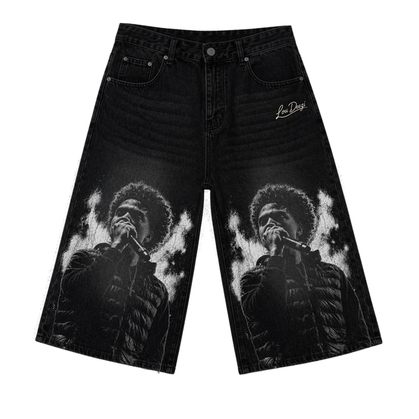 Lou Deezi Smoke Portrait Denim Shorts