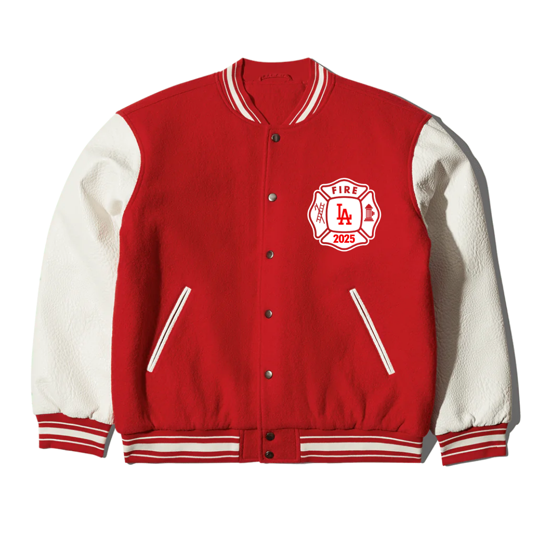 LA Fire Dept. Leather Varsity Jacket