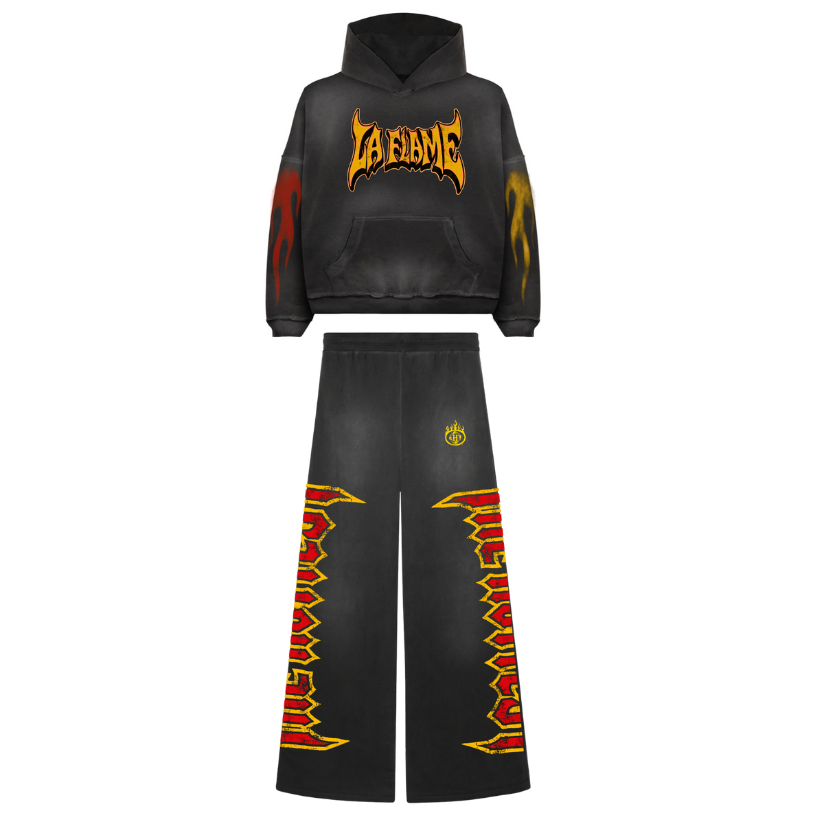 La Flame Potassium Dyed Cropped Hoodie Flared Set