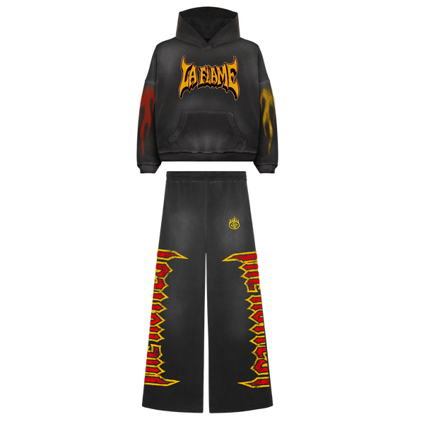 La Flame Potassium Dyed Cropped Hoodie Flared Set