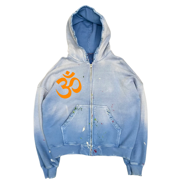Buddha Man Aged Oversize Zip Up Hoodie