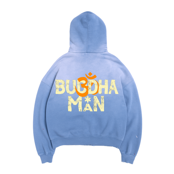 Buddha Man Aged Oversize Zip Up Hoodie
