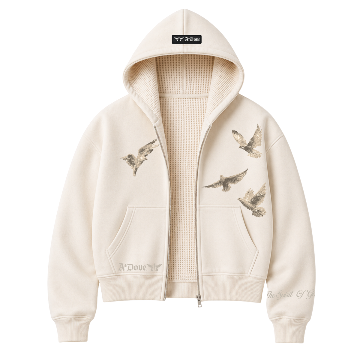 A Dove Cropped Thermal-Lined Zip Hoodie