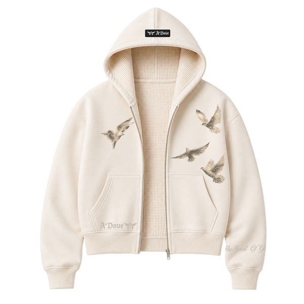 A Dove Cropped Thermal-Lined Zip Hoodie