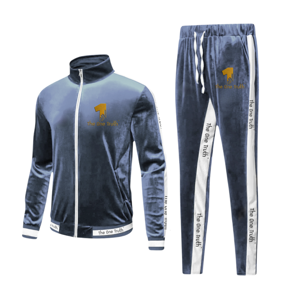 The One Truth - Velour Tracksuit Set Blue-Grey & White
