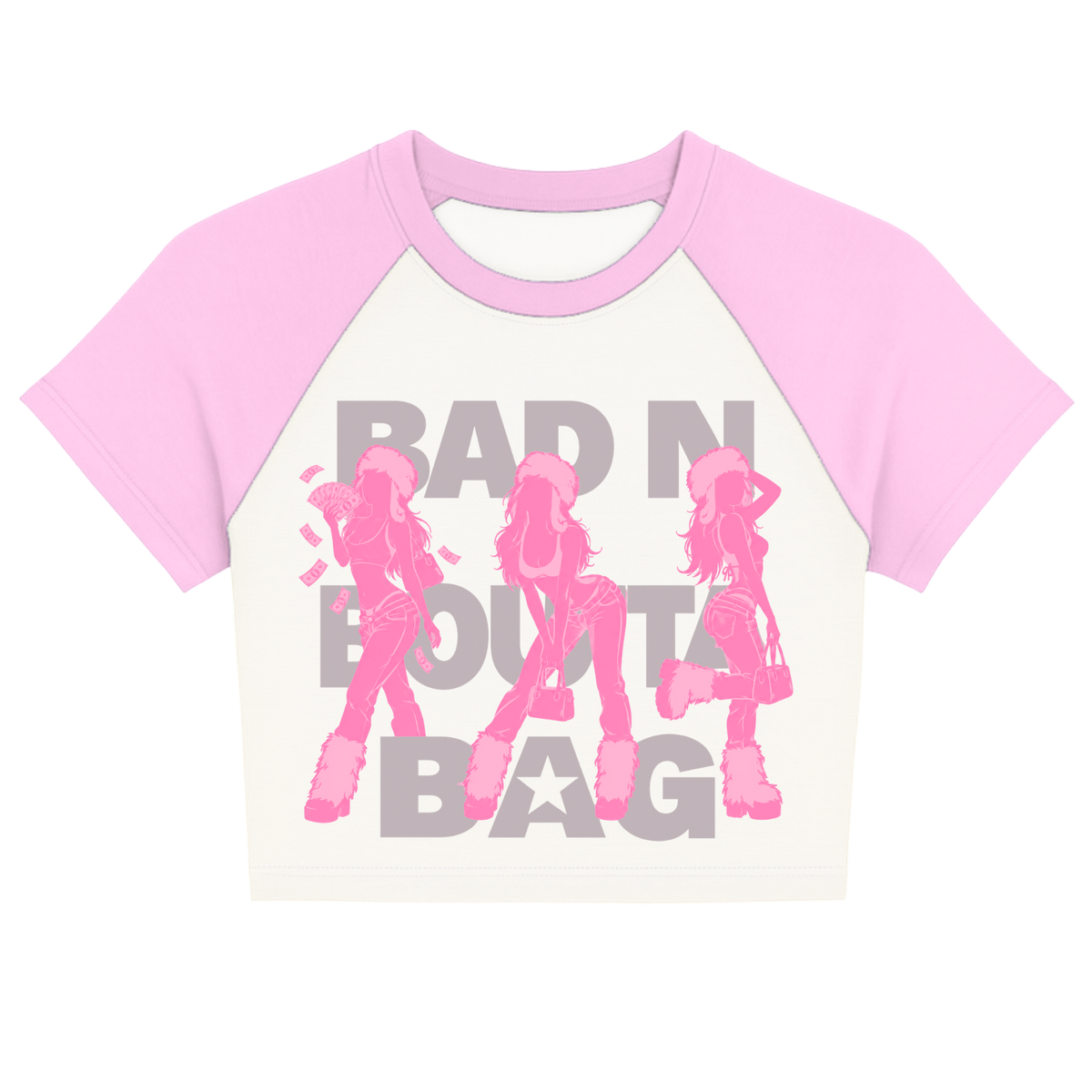 'Bad n Boutta Bag' Silhouette Raglan Baby Tee