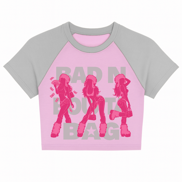 'Bad n Boutta Bag' Silhouette Raglan Baby Tee