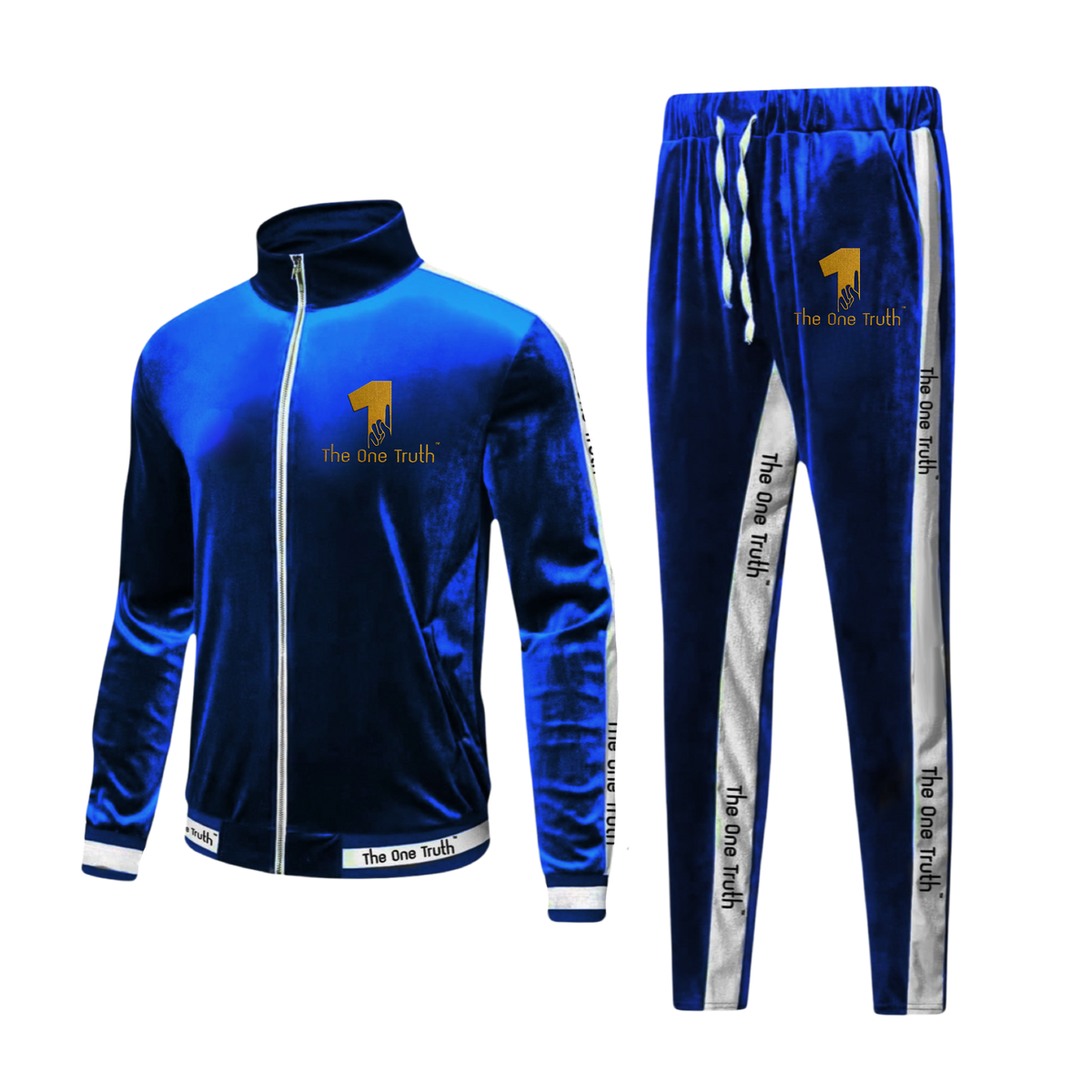 The One Truth - Velour Tracksuit Set Navy  & White