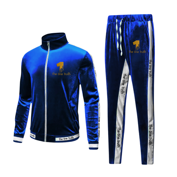 The One Truth - Velour Tracksuit Set Navy  & White