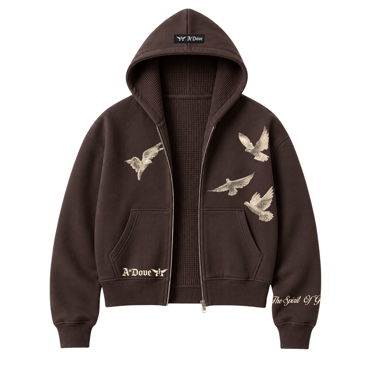 A Dove Cropped Thermal-Lined Zip Hoodie