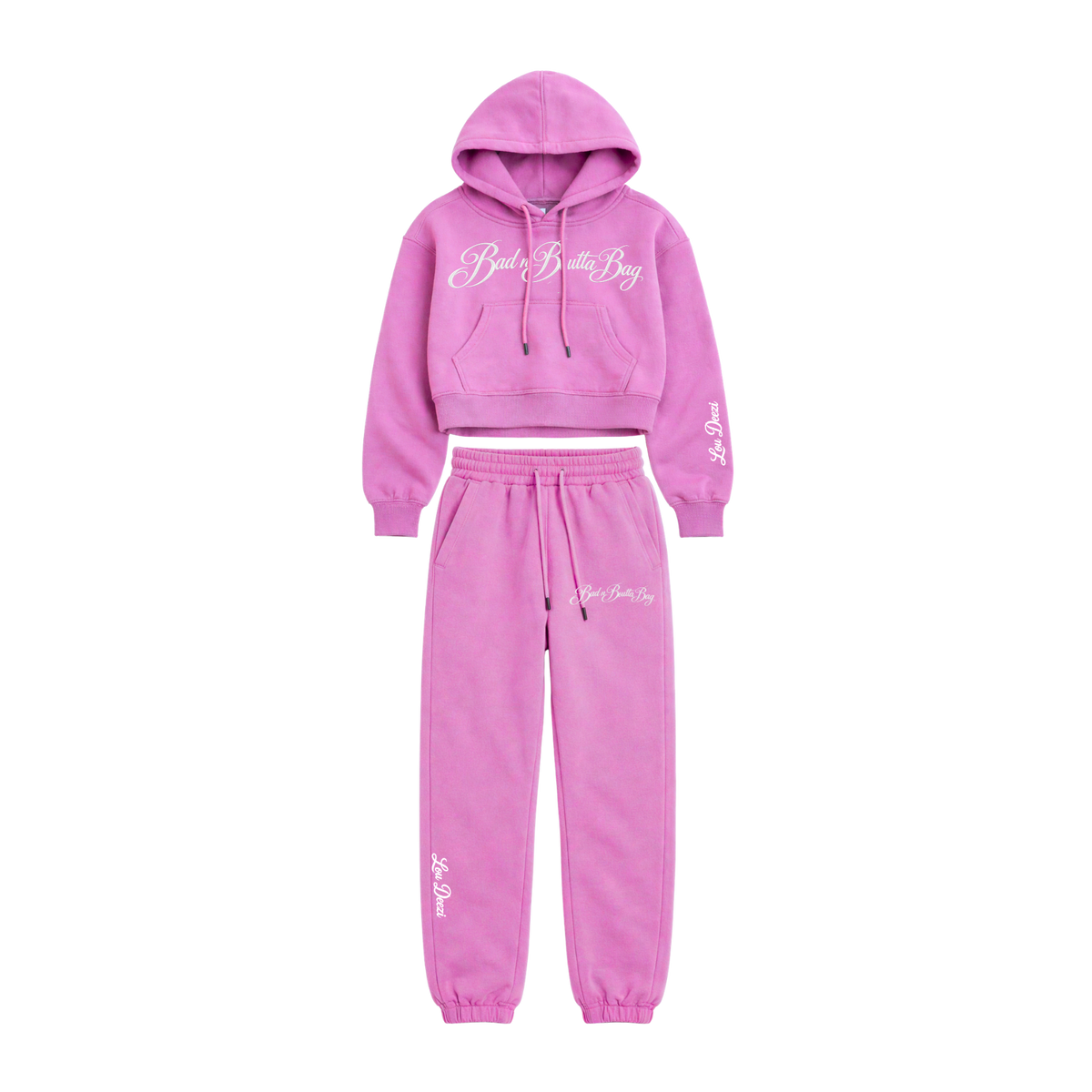 'Bad n Boutta Bag' Script Crop Sweatsuit