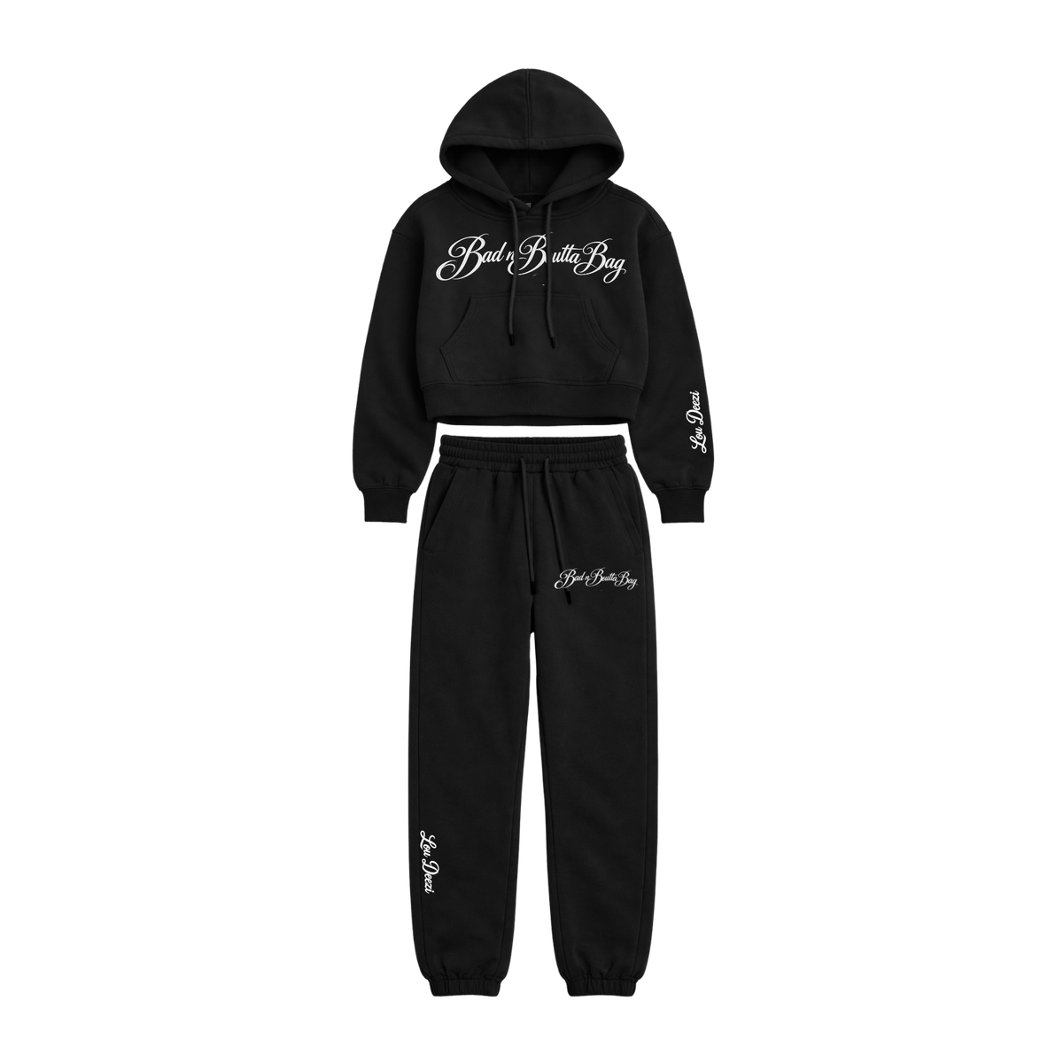 'Bad n Boutta Bag' Script Crop Sweatsuit