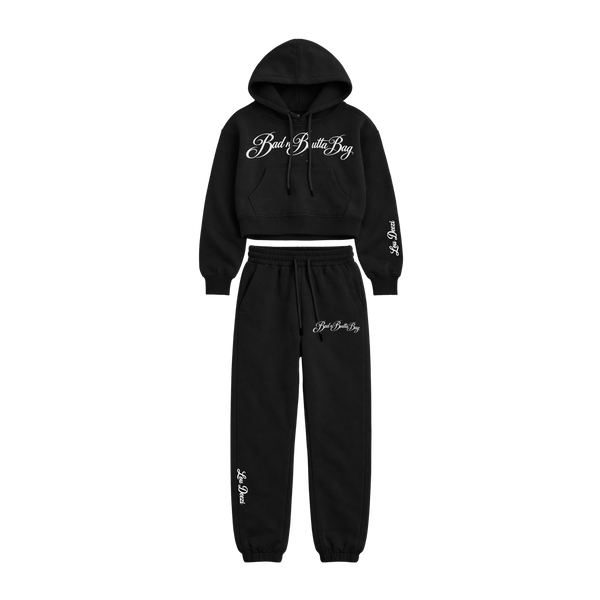 'Bad n Boutta Bag' Script Crop Sweatsuit
