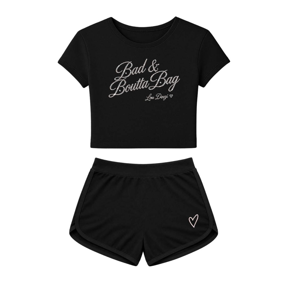 'Bad n Boutta Bag' Script Baby Tee & Booty Shorts Set