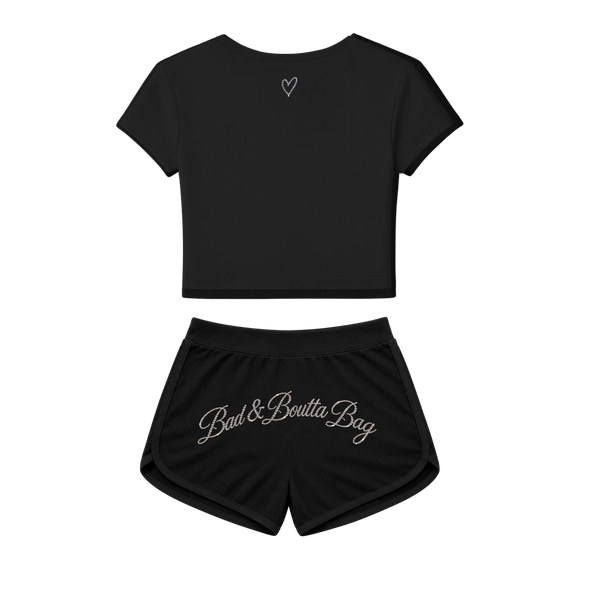 'Bad n Boutta Bag' Script Baby Tee & Booty Shorts Set