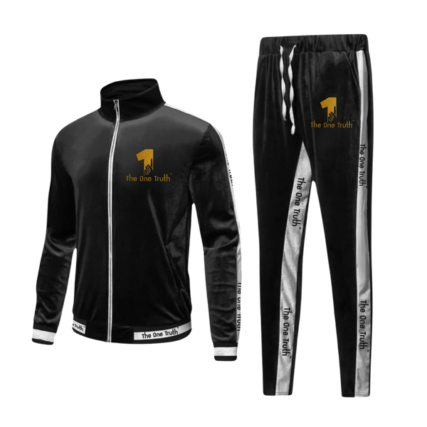 The One Truth - Velour Tracksuit Set Black & White