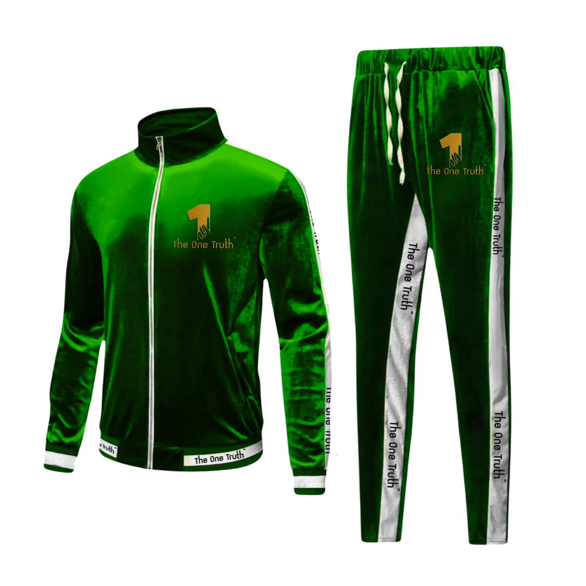 The One Truth - Velour Tracksuit Set Green & White