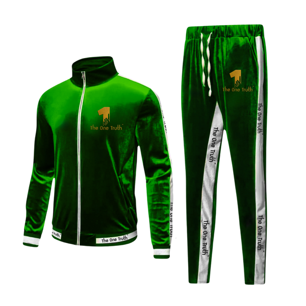 The One Truth - Velour Tracksuit Set Green & White