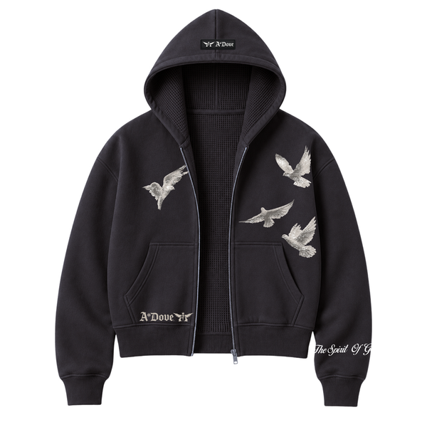 A Dove Cropped Thermal-Lined Zip Hoodie
