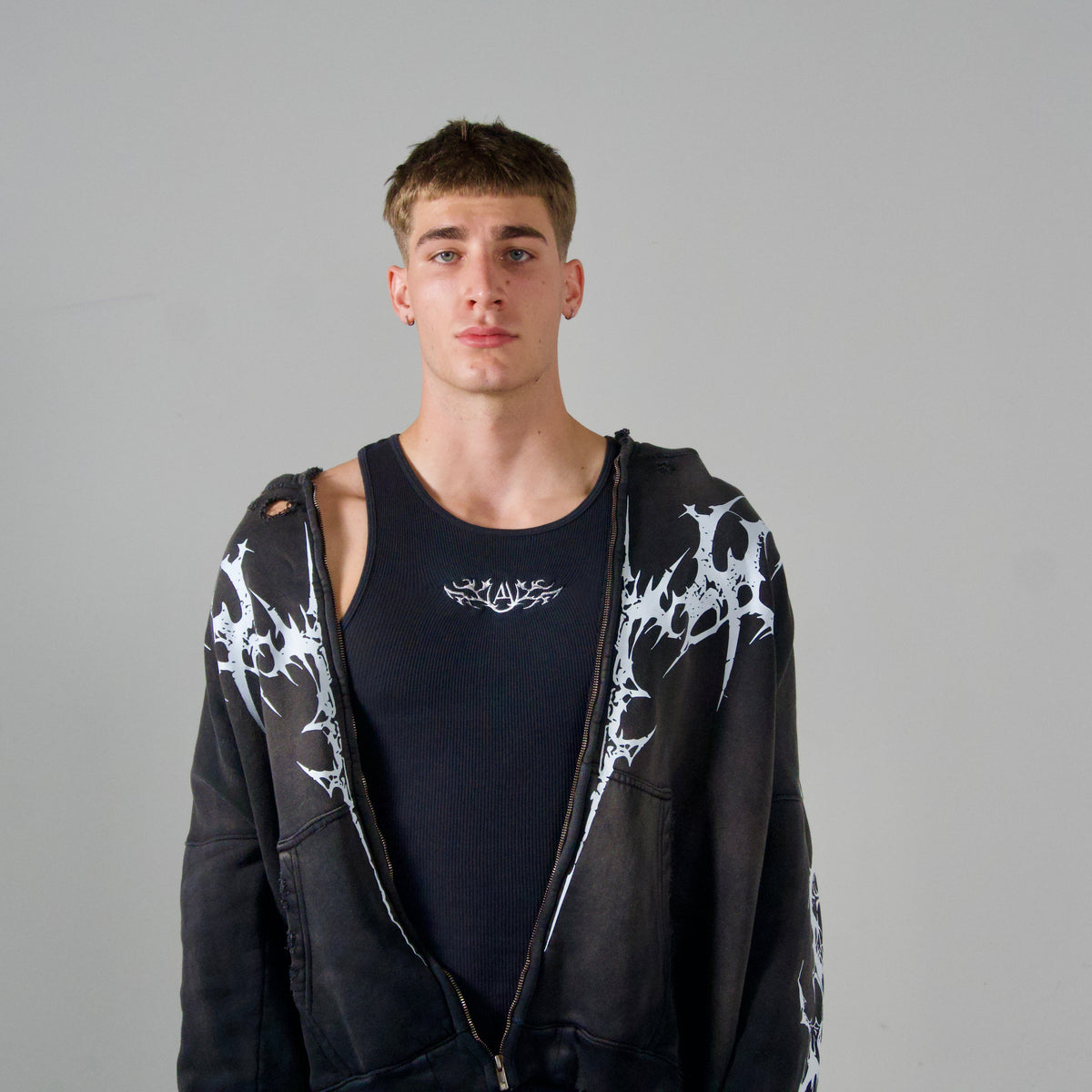 Destroyed Zip Up Jacket