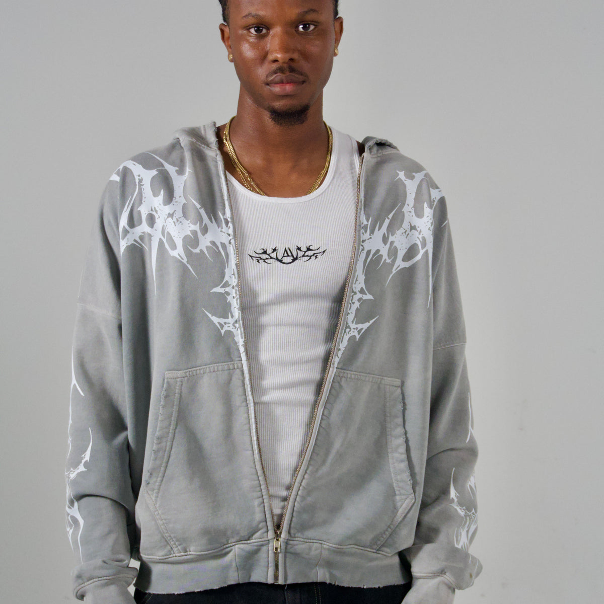 Destroyed Zip Up Jacket