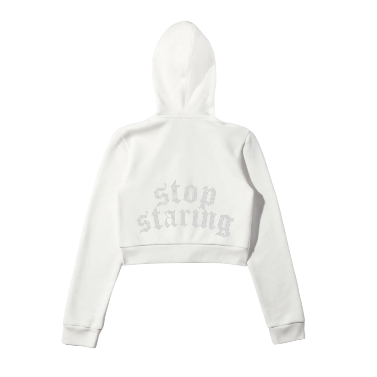 Stop Staring - Women's Full Zip Crop Hoodie - White