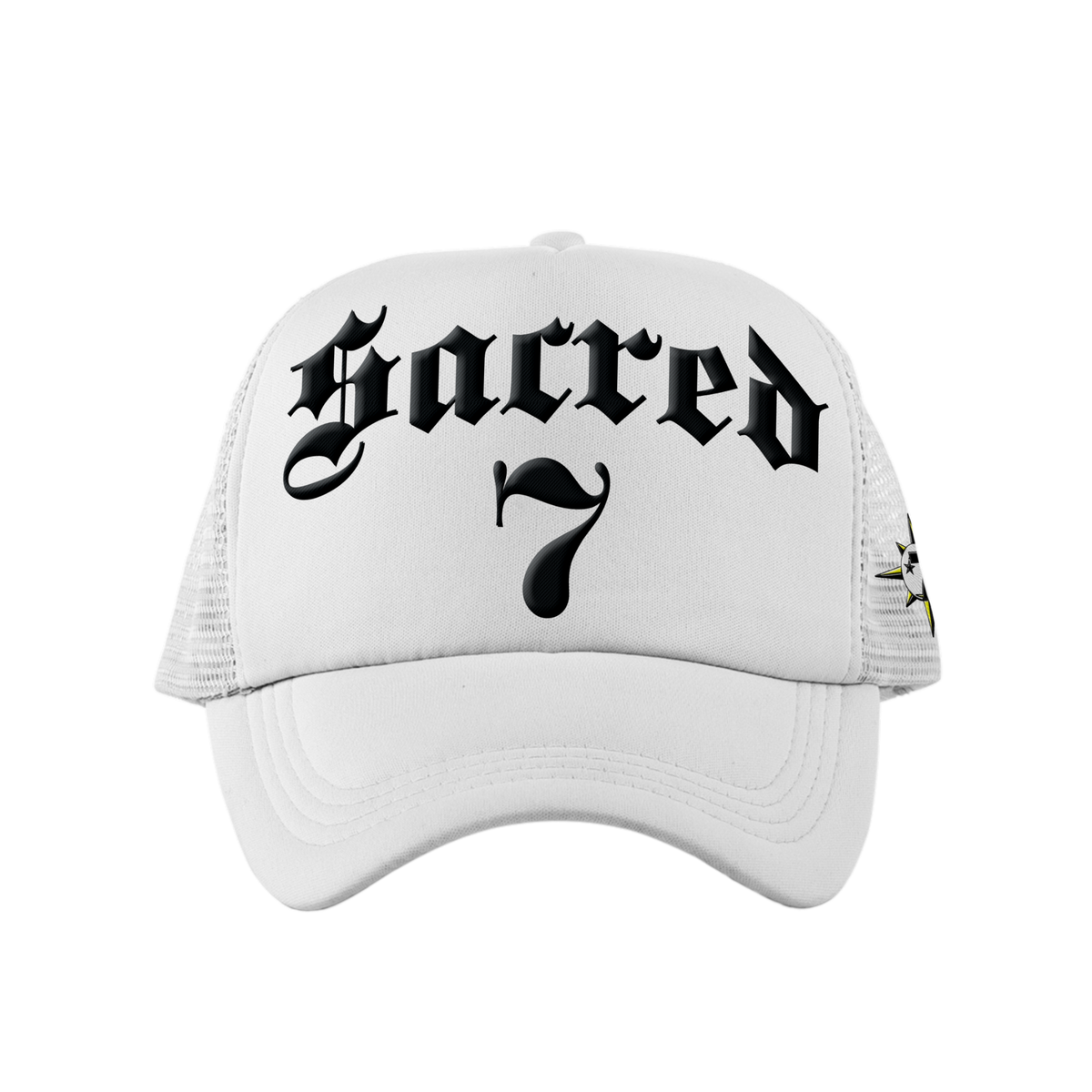Sacred 7 Embroidered Trucker - White & Black
