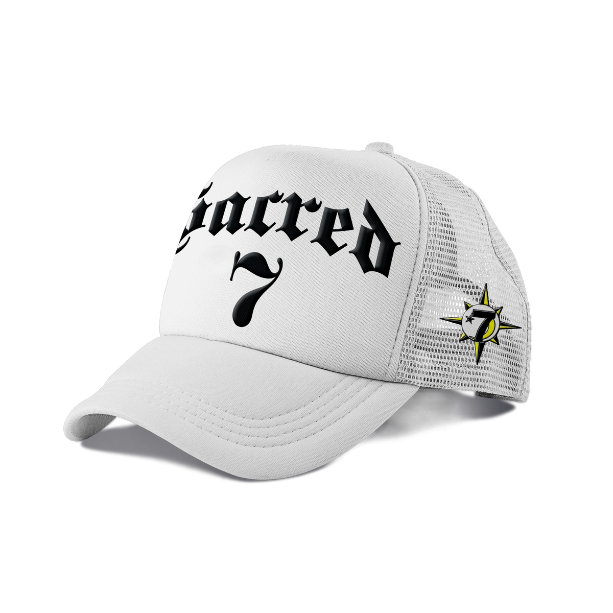 Sacred 7 Embroidered Trucker - White & Black