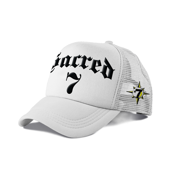 Sacred 7 Embroidered Trucker - White & Black