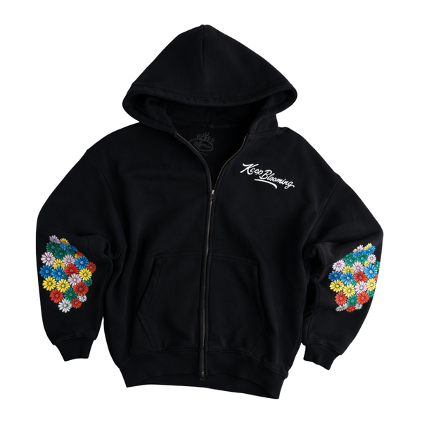 Keep Blooming Plush Zip Hoodie - Black
