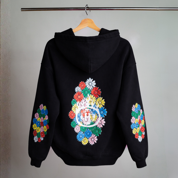 Keep Blooming Plush Zip Hoodie - Black
